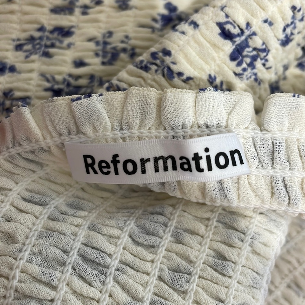 Medium Reformation White ruffle smocked crop top